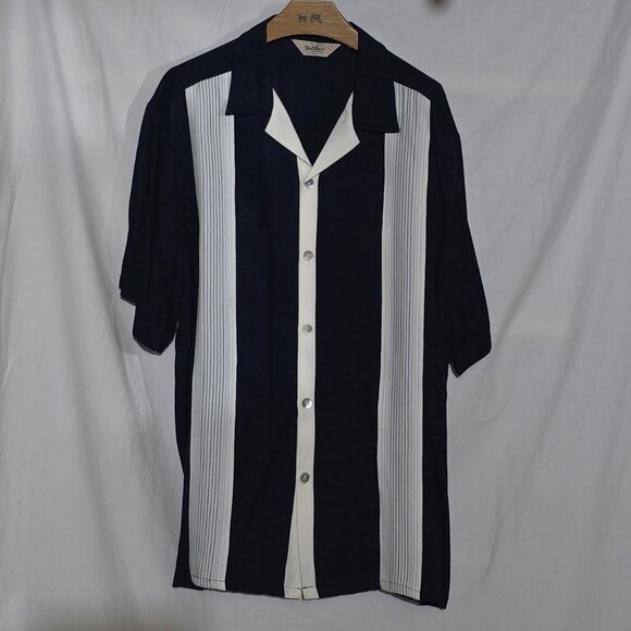 DaVinci California Made in USA SS BF Camp Shirt Navy White Blue Striped Sz XXL* - Picture 1 of 4